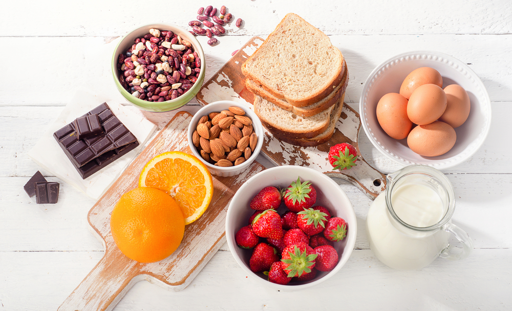 Allergy,Food,Concept.,Allergic,Food,On,White,Wooden,Background.,View